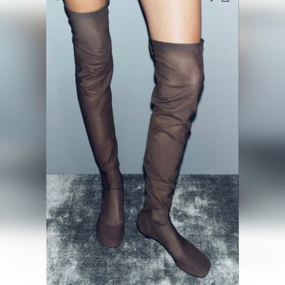 ZARA OVER-THE-KNEE MESH BOOTS - Picture 1 of 6